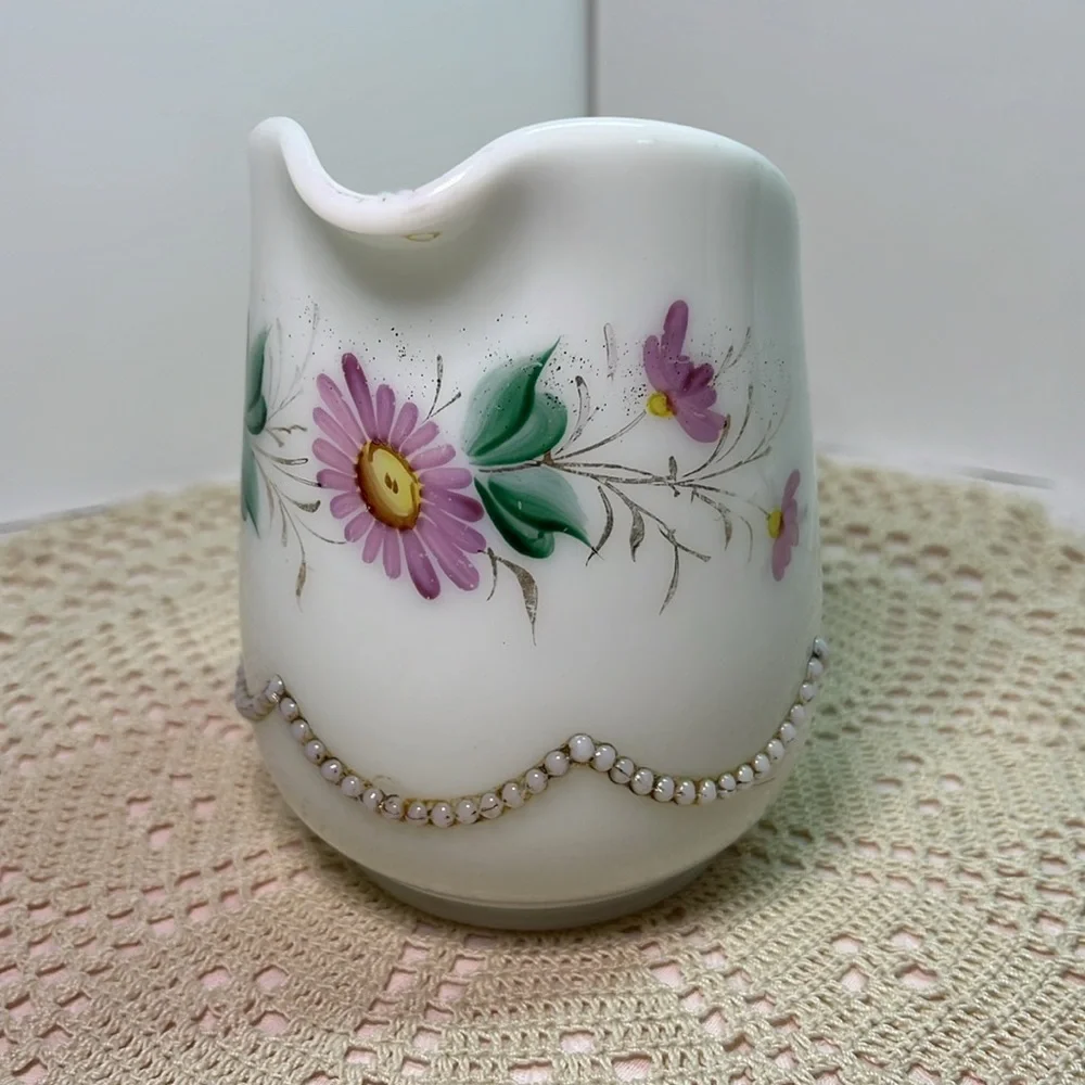 1960s Vintage Heisey Bead Swag Opal Milk Glass Creamer #1295